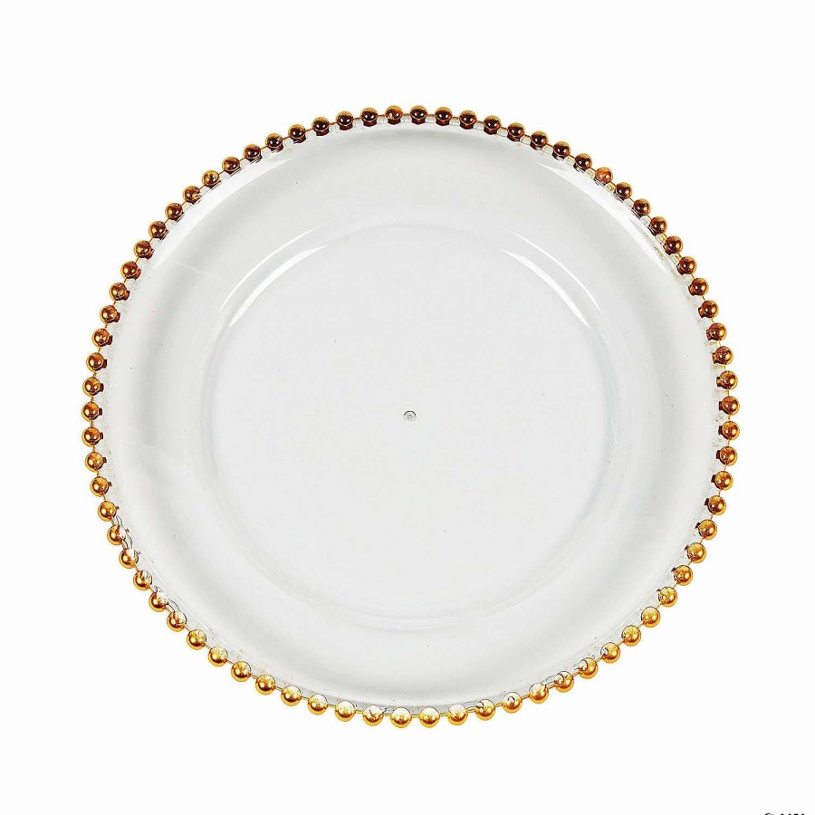 Party Plates * | Best Sale Clear Chargers With Gold Beaded Trim 6 Ct.