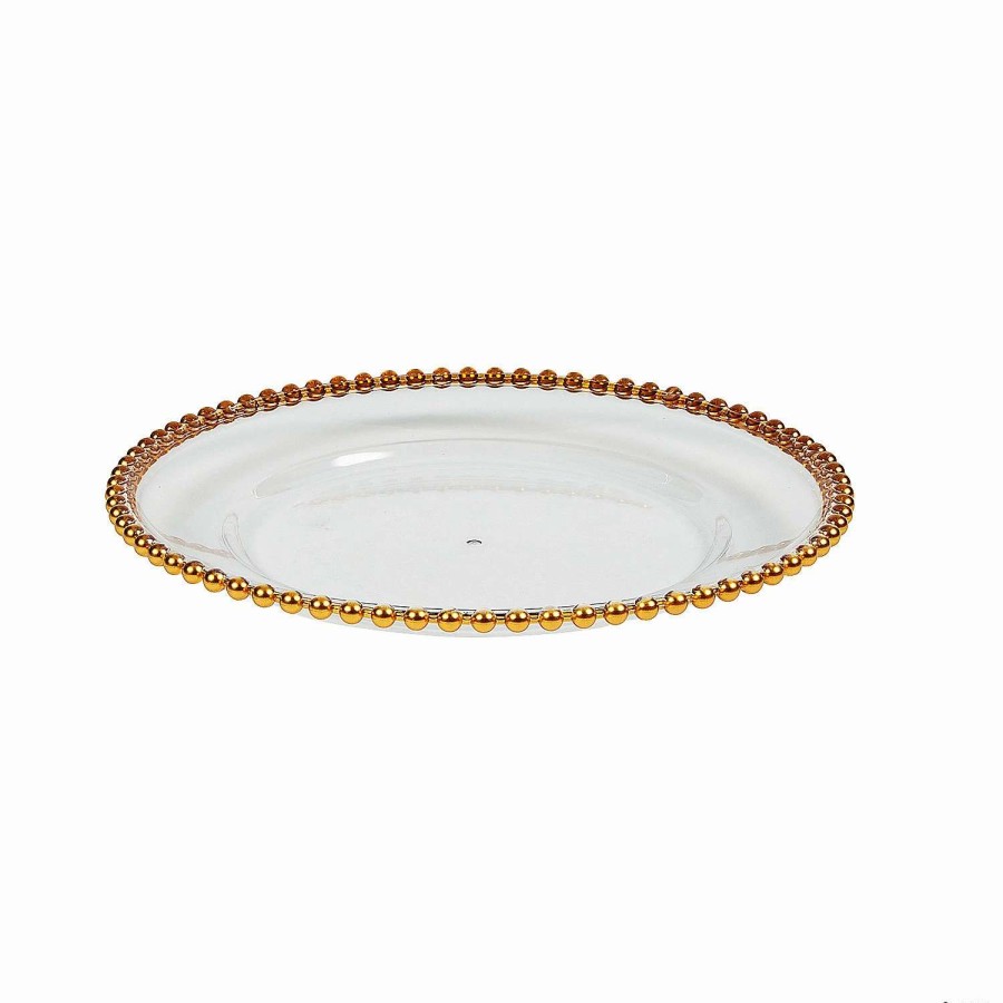 Party Plates * | Best Sale Clear Chargers With Gold Beaded Trim 6 Ct.