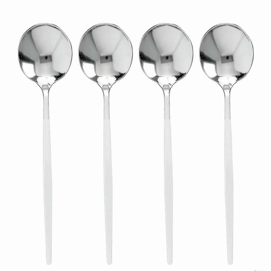 Cutlery * | Cheapest Silver With White Handle Moderno Disposable Plastic Dinner Spoons (140 Spoons)