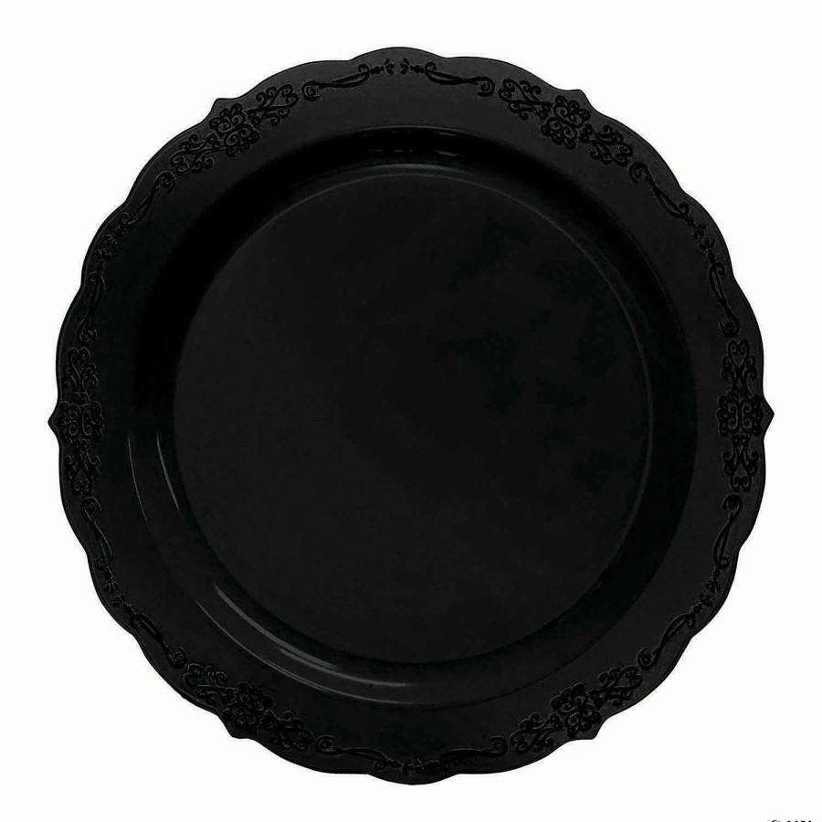 Party Plates * | New Premium 7.5 Black Vintage Rim Round Disposable Plastic Appetizer/Salad Plates (120 Plates)