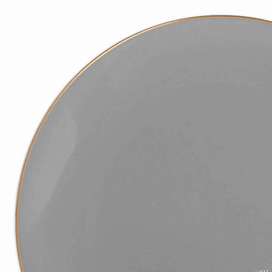 Party Plates * | Brand New Premium 10.25 Gray With Gold Organic Round Disposable Plastic Dinner Plates (120 Plates)