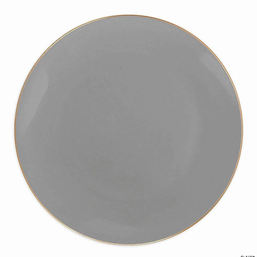 Party Plates * | Brand New Premium 10.25 Gray With Gold Organic Round Disposable Plastic Dinner Plates (120 Plates)