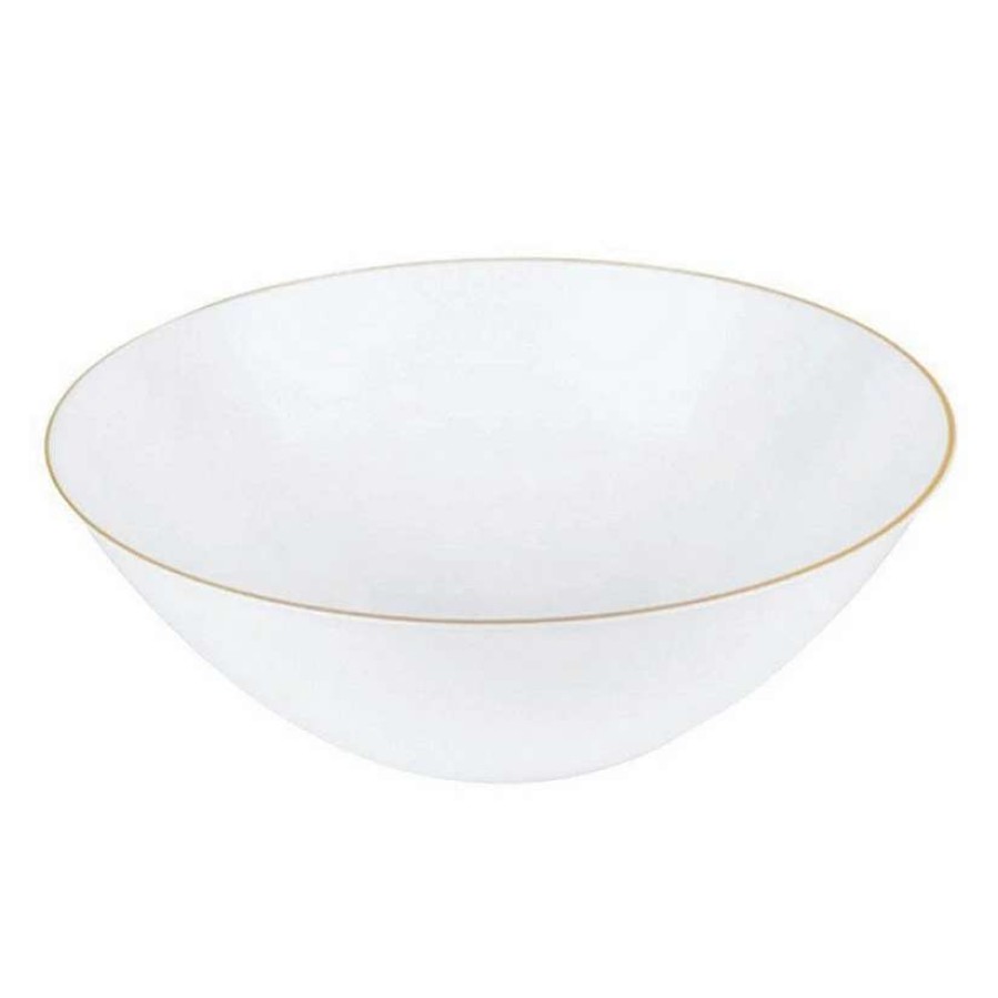 Bowls * | Best Sale Kaya Collection 16 Oz. White With Gold Rim Organic Round Disposable Plastic Soup Bowls (120 Bowls)