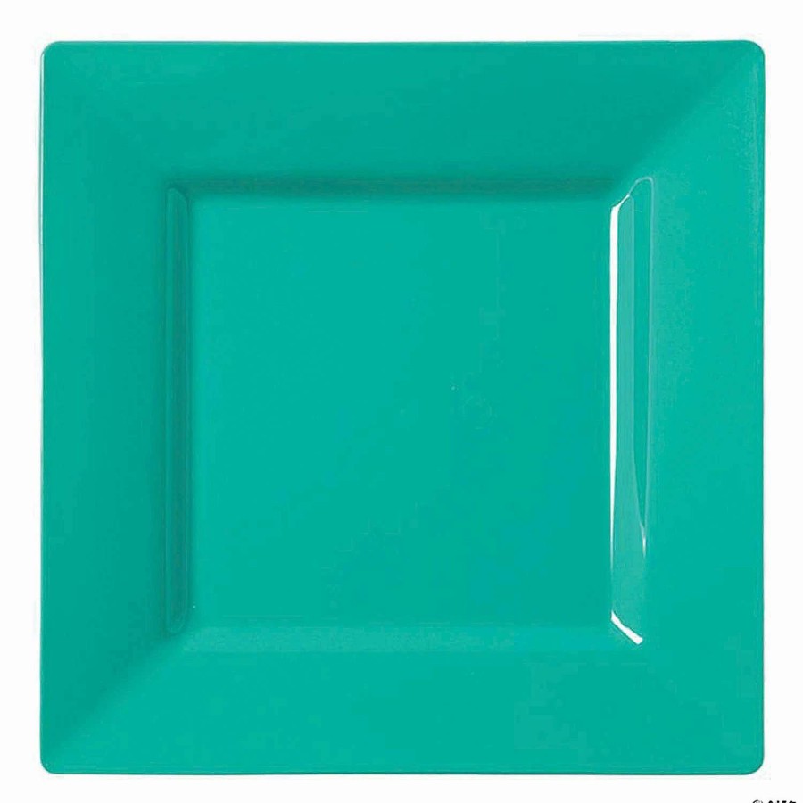 Party Plates * | Flash Sale Kaya Collection 9.5 Sea Aqua Square Plastic Dinner Plates (120 Plates)