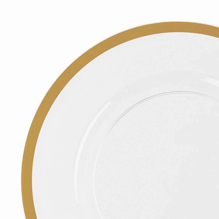 Party Plates * | Best Pirce 13 White With Gold Rim Round Disposable Plastic Charger Plates (25 Plates)