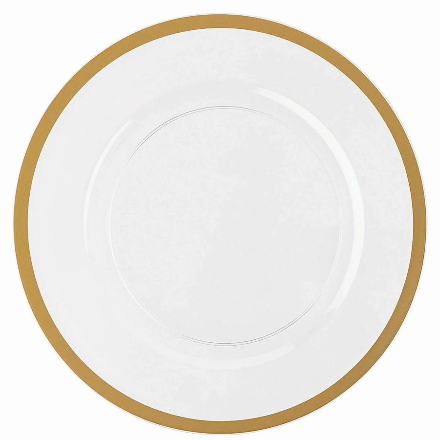 Party Plates * | Best Pirce 13 White With Gold Rim Round Disposable Plastic Charger Plates (25 Plates)