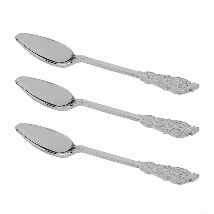 Cutlery * | Best Pirce Kaya Collection 7.3 Shiny Baroque Silver Plastic Spoons (600 Spoons)