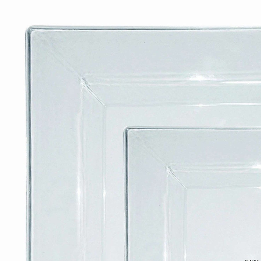 Party Plates * | Brand New Clear Square Plastic Dinnerware Value Set (40 Dinner Plates + 40 Salad Plates)