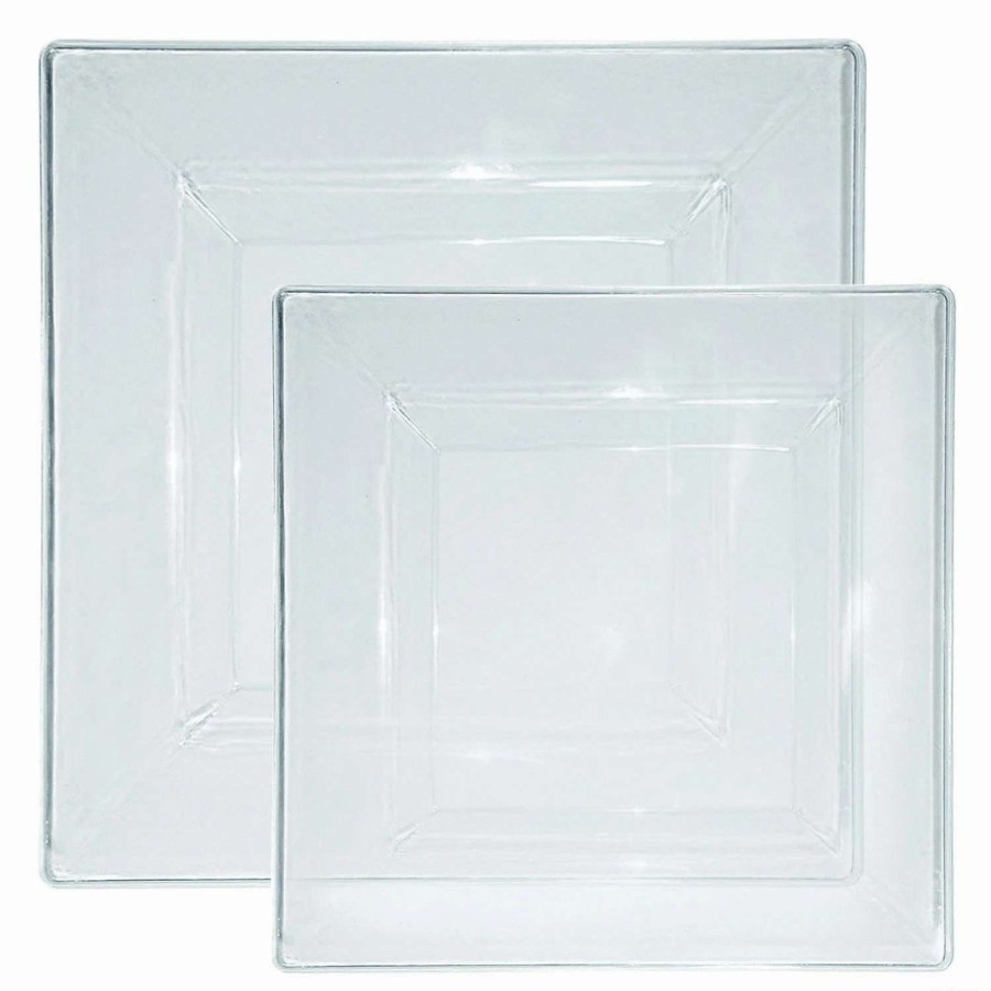 Party Plates * | Brand New Clear Square Plastic Dinnerware Value Set (40 Dinner Plates + 40 Salad Plates)