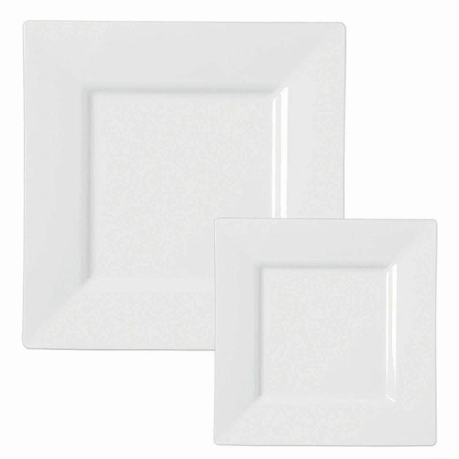 Party Plates * | Deals White Square Plastic Plates Dinnerware Value Set (120 Dinner Plates + 120 Salad Plates)