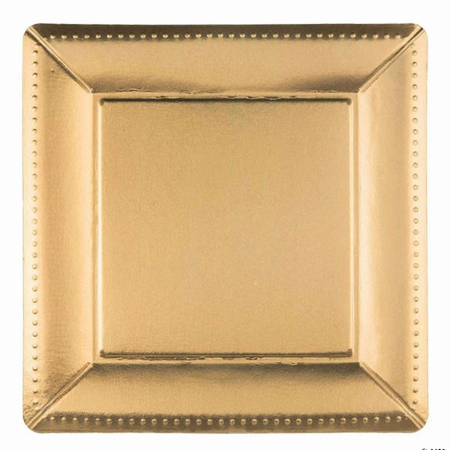 Party Plates * | Best Reviews Of Kaya Collection 13 Gold Square Edge Beaded Disposable Paper Charger Plates (120 Plates)