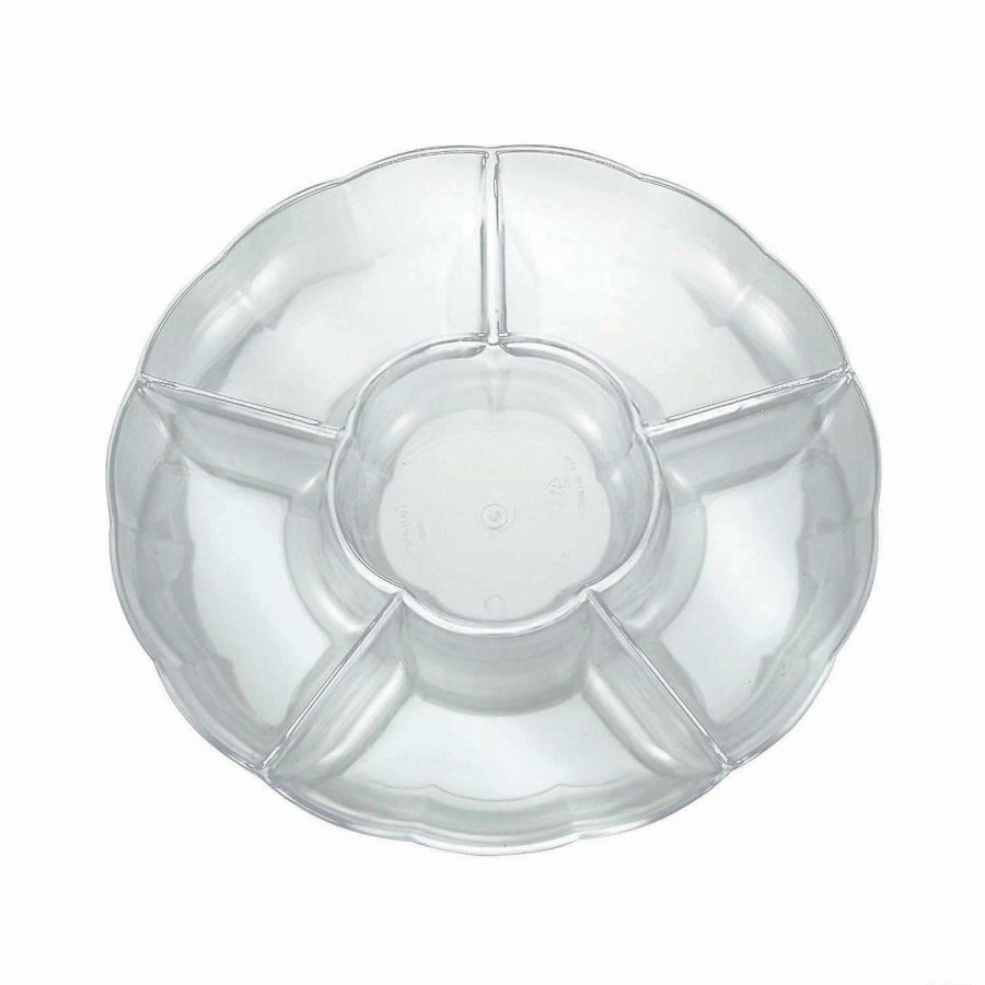 Serveware * | Best Deal Premium Clear Big 6-Partition Round Disposable Plastic Trays (24 Trays)