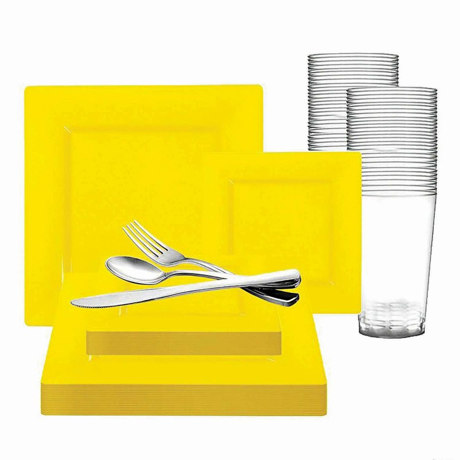 Bowls * | Hot Sale Yellow Square Plastic Dinnerware Value Set (120 Settings)