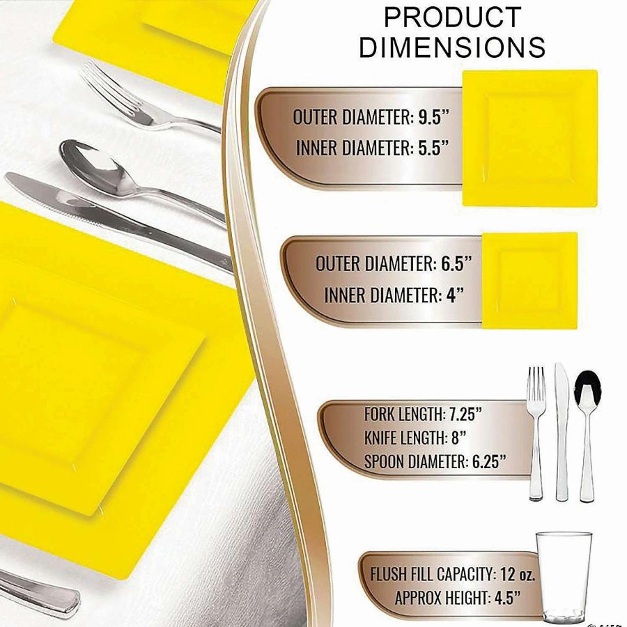 Bowls * | Hot Sale Yellow Square Plastic Dinnerware Value Set (120 Settings)