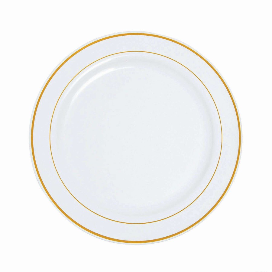 Party Plates * | Wholesale Premium White Plastic Dinner Plates With Metallic Trim 25 Ct.