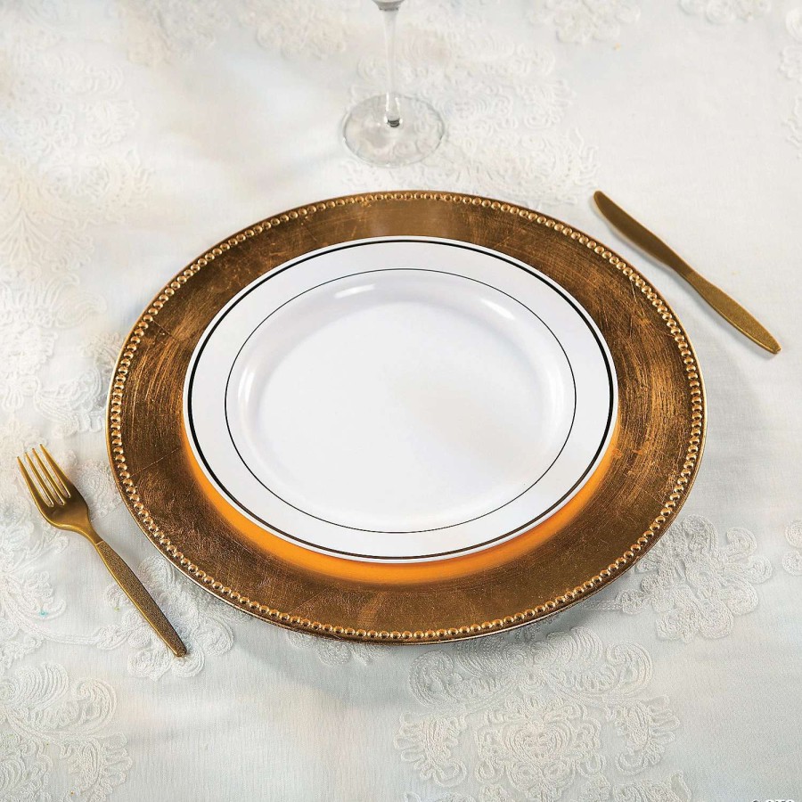 Party Plates * | Wholesale Premium White Plastic Dinner Plates With Metallic Trim 25 Ct.