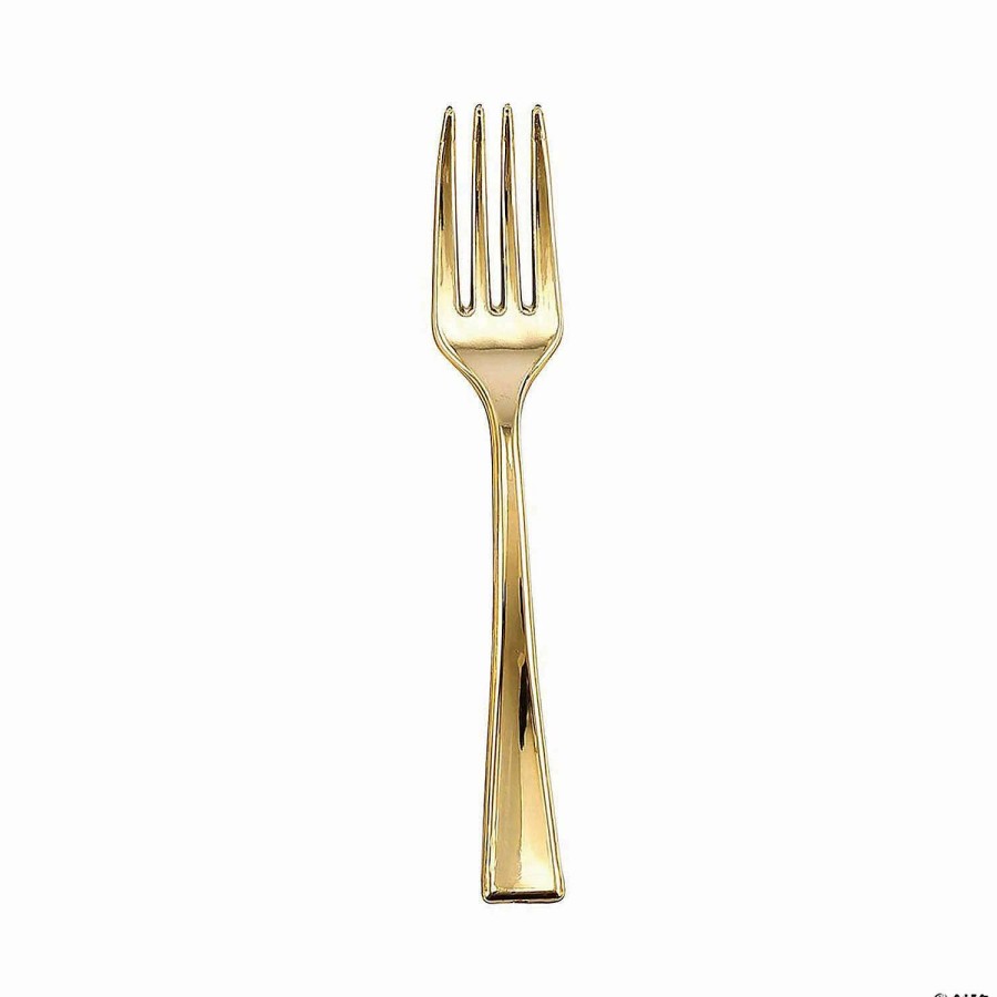 Cutlery * | Wholesale Shiny Metallic Gold Mini Plastic Disposable Tasting Forks (240 Forks)