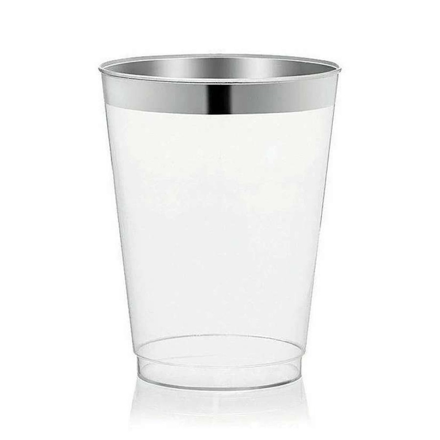 Drinkware * | Wholesale 10 Oz. Clear With Metallic Silver Rim Round Tumblers (336 Cups)