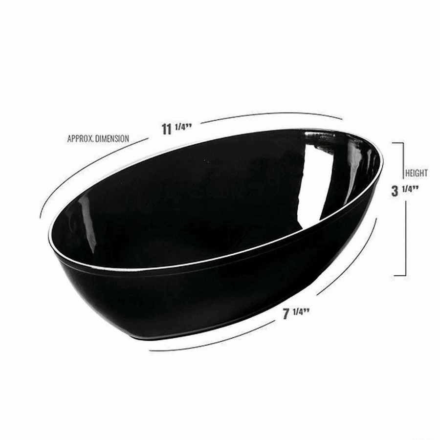 Serveware * | Brand New Kaya Collection 2 Qt. Black Oval Plastic Serving Bowls (24 Bowls)