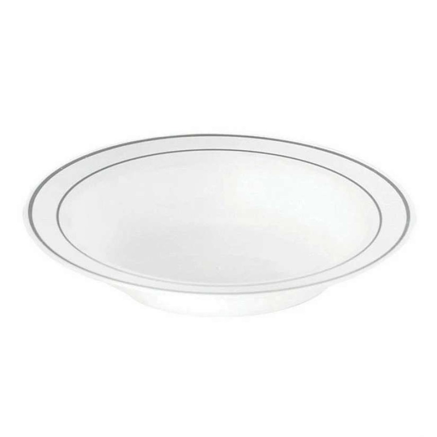 Bowls * | Wholesale 5 White With Silver Edge Rim Round Disposable Plastic Dessert Bowls (90 Bowls)