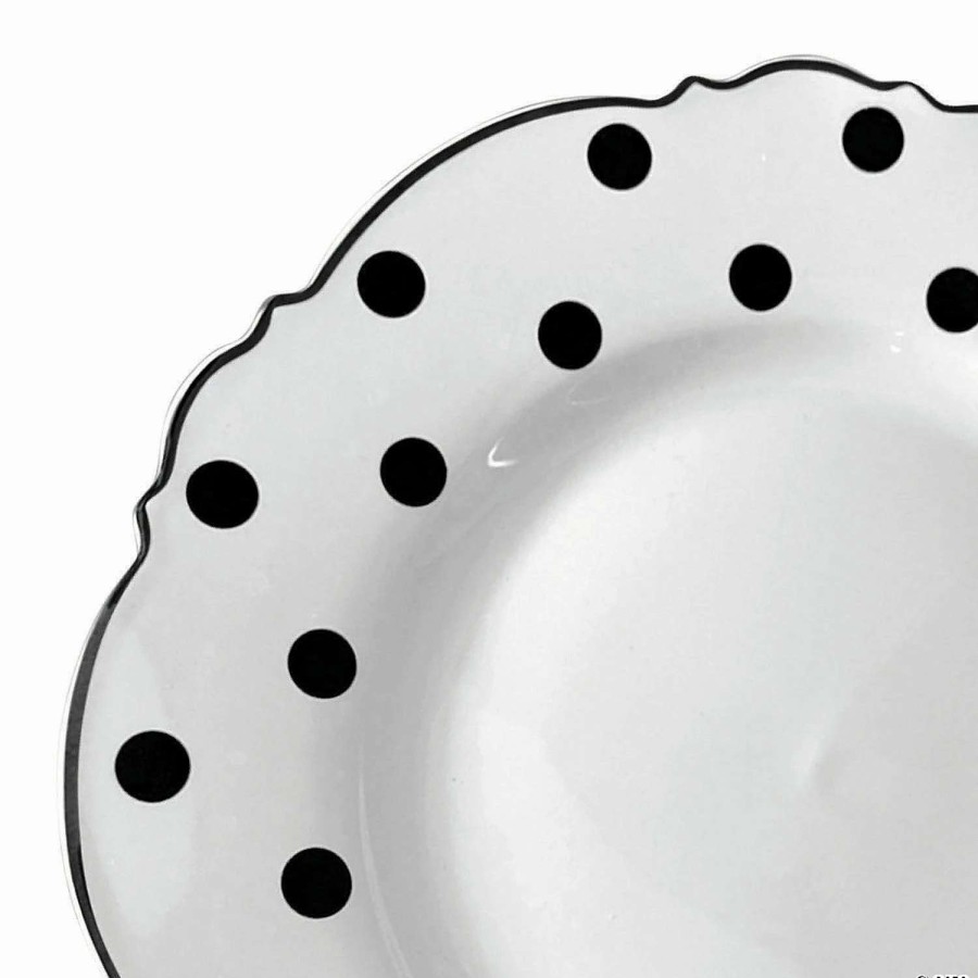 Party Plates * | Best Deal Premium 7.5 White With Black Dots Round Blossom Disposable Plastic Salad Plates (120 Plates)