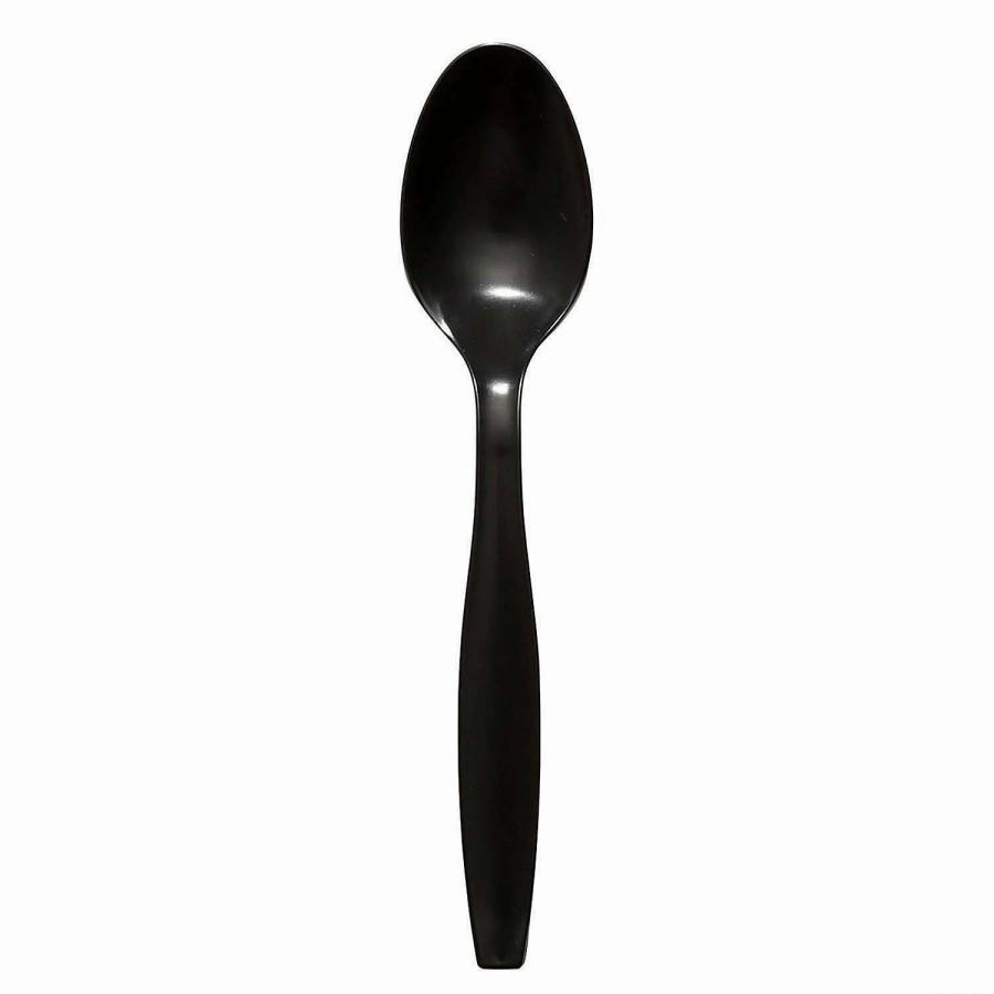 Cutlery * | New Black Plastic Disposable Spoons (600 Spoons)