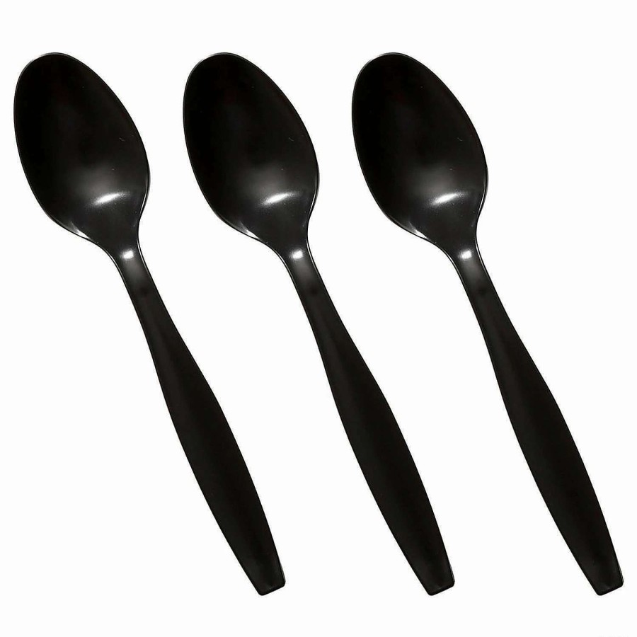 Cutlery * | New Black Plastic Disposable Spoons (600 Spoons)