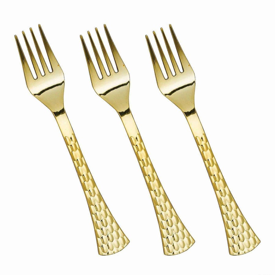 Cutlery * | Top 10 Kaya Collection Shiny Gold Glamour Cutlery Disposable Plastic Forks (600 Forks)