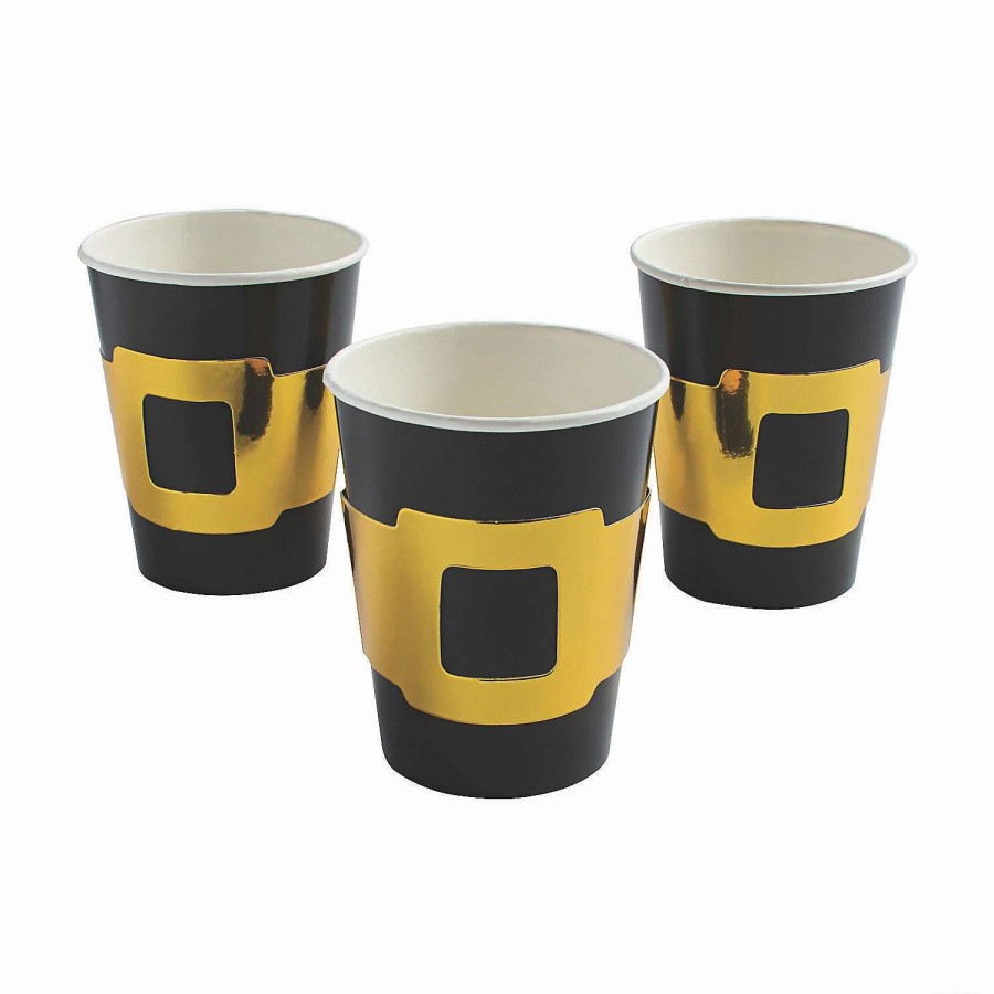 Drinkware * | Cheap Black Paper Cups With Gold Pilgrim Buckle 8 Pc.