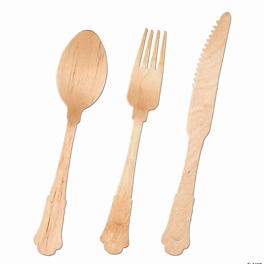 Cutlery * | Outlet Silhouette Birch Wood Eco Friendly Disposable Wooden Cutlery Set Spoons, Forks And Knives (600 Guests)