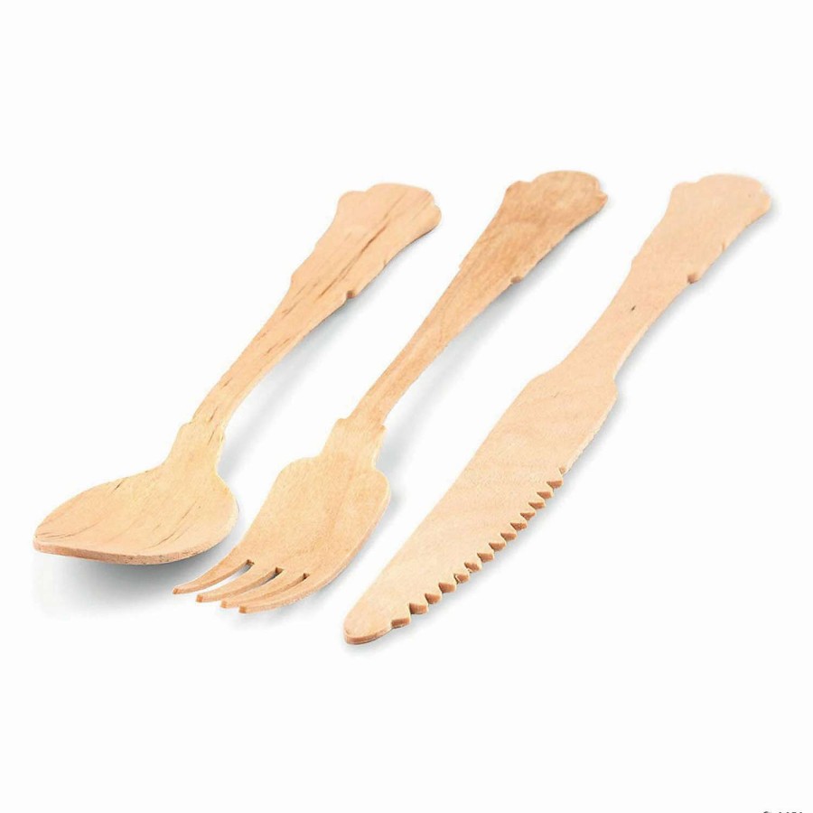 Cutlery * | Outlet Silhouette Birch Wood Eco Friendly Disposable Wooden Cutlery Set Spoons, Forks And Knives (600 Guests)