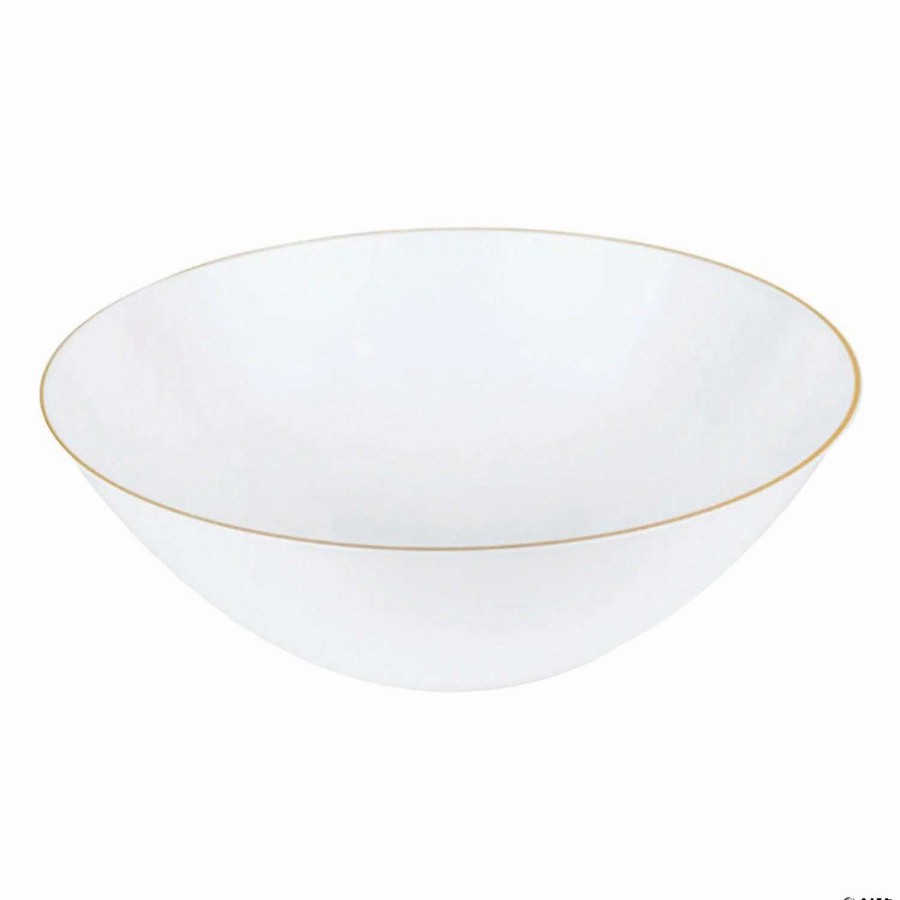 Bowls * | Promo 32 Oz. White With Gold Rim Organic Round Disposable Plastic Bowls (60 Bowls)