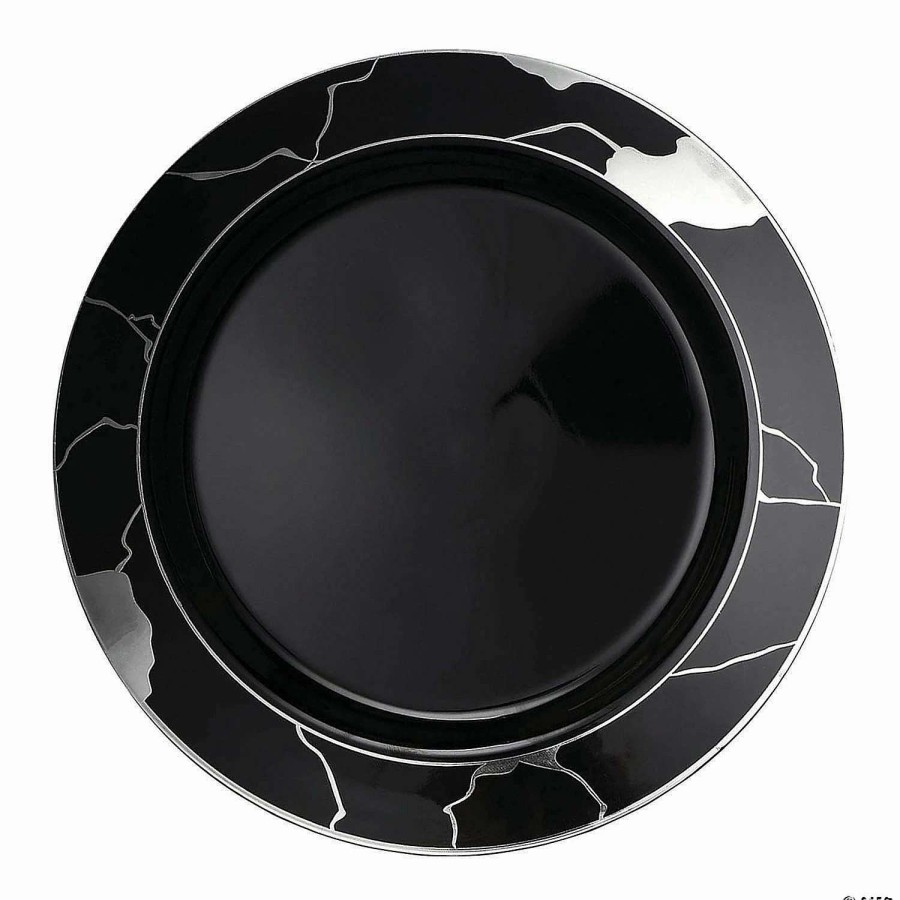 Party Plates * | Brand New Kaya Collection 7.5 Black With Silver Marble Disposable Plastic Appetizer/Salad Plates (120 Plates)