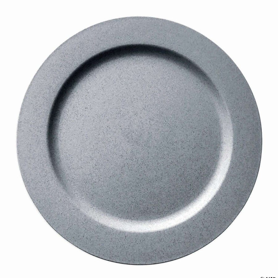 Party Plates * | Wholesale 10 Matte Steel Gray Round Disposable Plastic Dinner Plates (40 Plates)