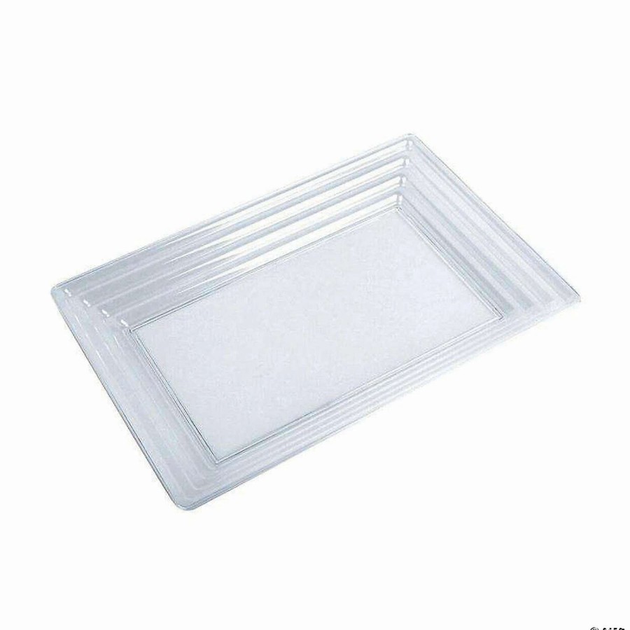 Serveware * | Hot Sale Premium 11 X 16 Clear Rectangular With Groove Rim Plastic Serving Trays (24 Trays)