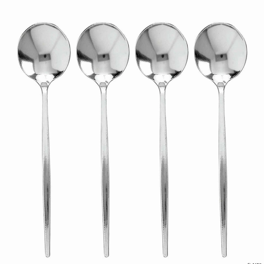 Cutlery * | Flash Sale Kaya Collection Shiny Silver Moderno Disposable Plastic Dinner Spoons (300 Spoons)