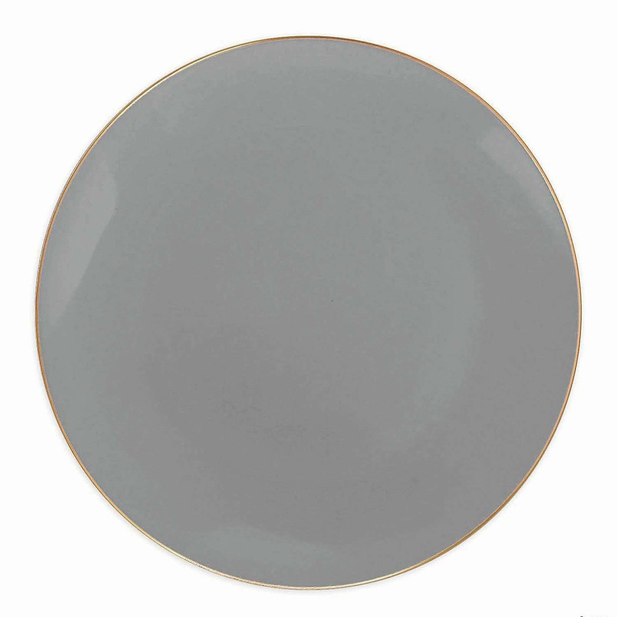 Party Plates * | Best Pirce 7.5 Gray With Gold Rim Organic Round Disposable Plastic Appetizer/Salad Plates (70 Plates)