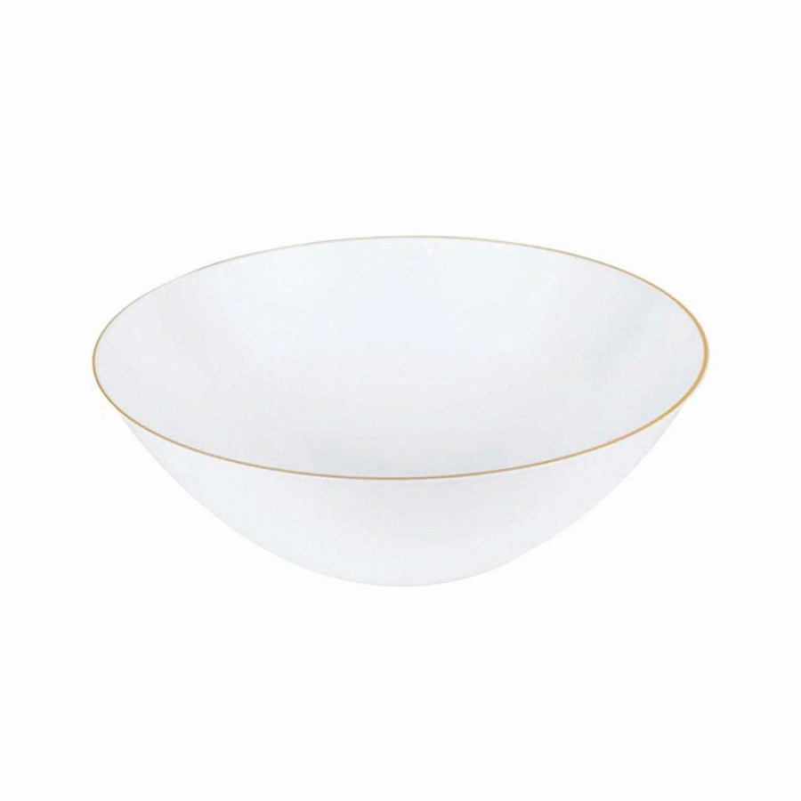 Bowls * | Budget 6 Oz. White With Gold Rim Organic Round Disposable Plastic Dessert Bowls (90 Bowls)