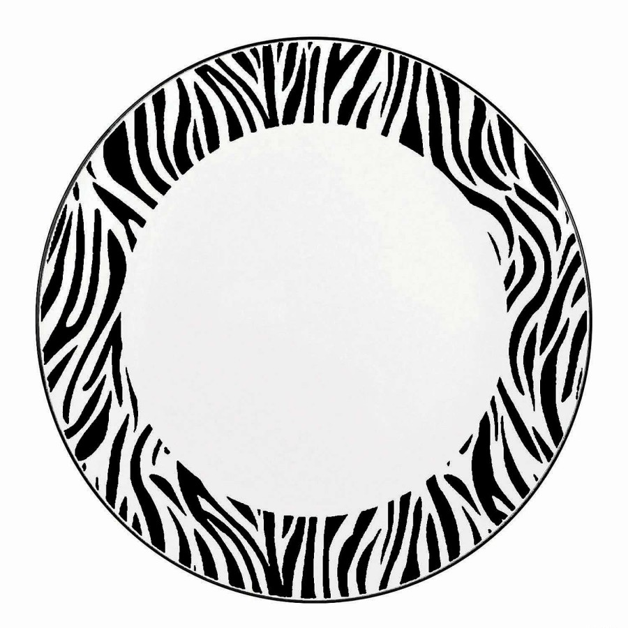 Party Plates * | Cheap 10.25 White With Black Zebra Stripes Round Disposable Plastic Dinner Plates (40 Plates)