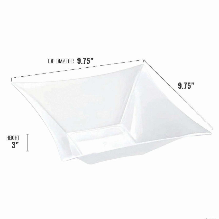 Bowls * | Cheapest 42 Oz. White Middle Square Disposable Plastic Bowls (22 Bowls)