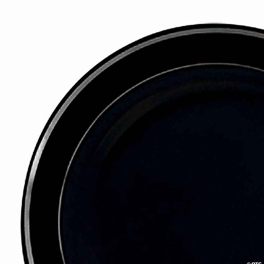 Party Plates * | Buy 7.5 Black With Silver Edge Rim Plastic Appetizer/Salad Plates (100 Plates)