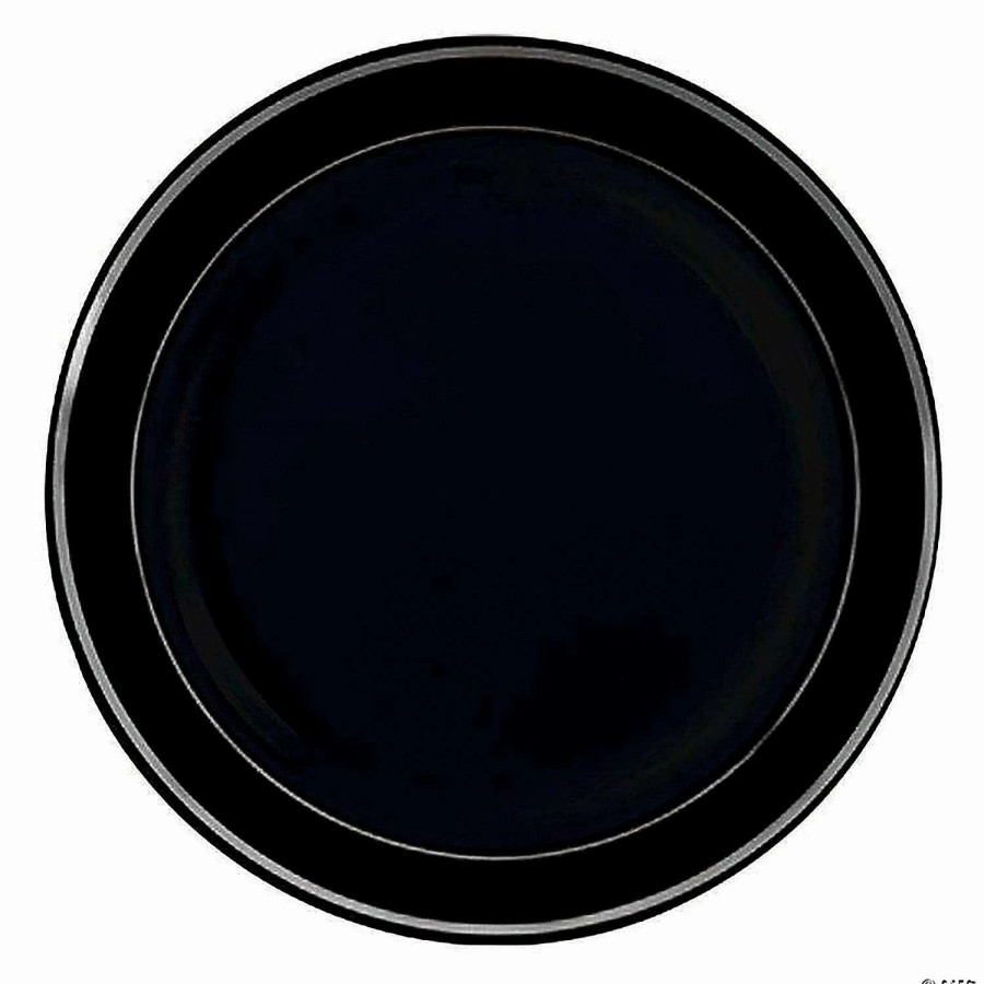 Party Plates * | Buy 7.5 Black With Silver Edge Rim Plastic Appetizer/Salad Plates (100 Plates)