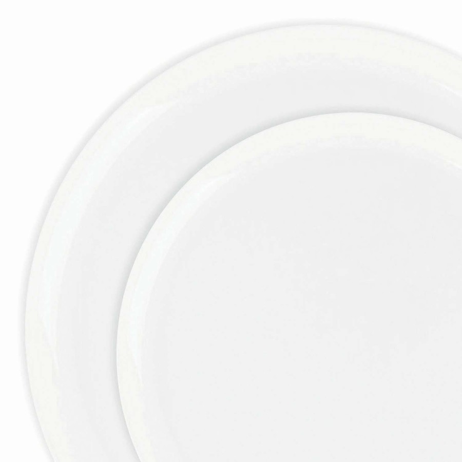 Party Plates * | Hot Sale White Flat Round Disposable Plastic Dinnerware Value Set (40 Dinner Plates + 40 Salad Plates)