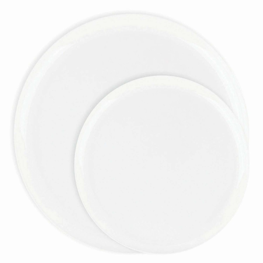 Party Plates * | Hot Sale White Flat Round Disposable Plastic Dinnerware Value Set (40 Dinner Plates + 40 Salad Plates)