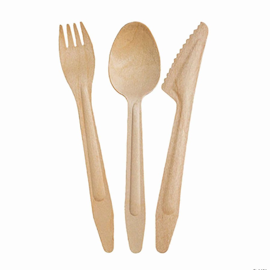 Cutlery * | Best Pirce Natural Birch Eco Friendly Disposable Wooden Cutlery Set Spoons, Forks And Knives (100 Guests)