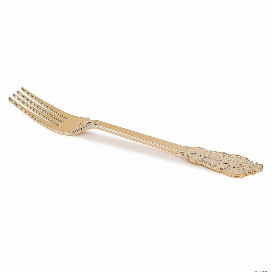 Cutlery * | Best Deal Shiny Baroque Gold Plastic Forks (168 Forks)