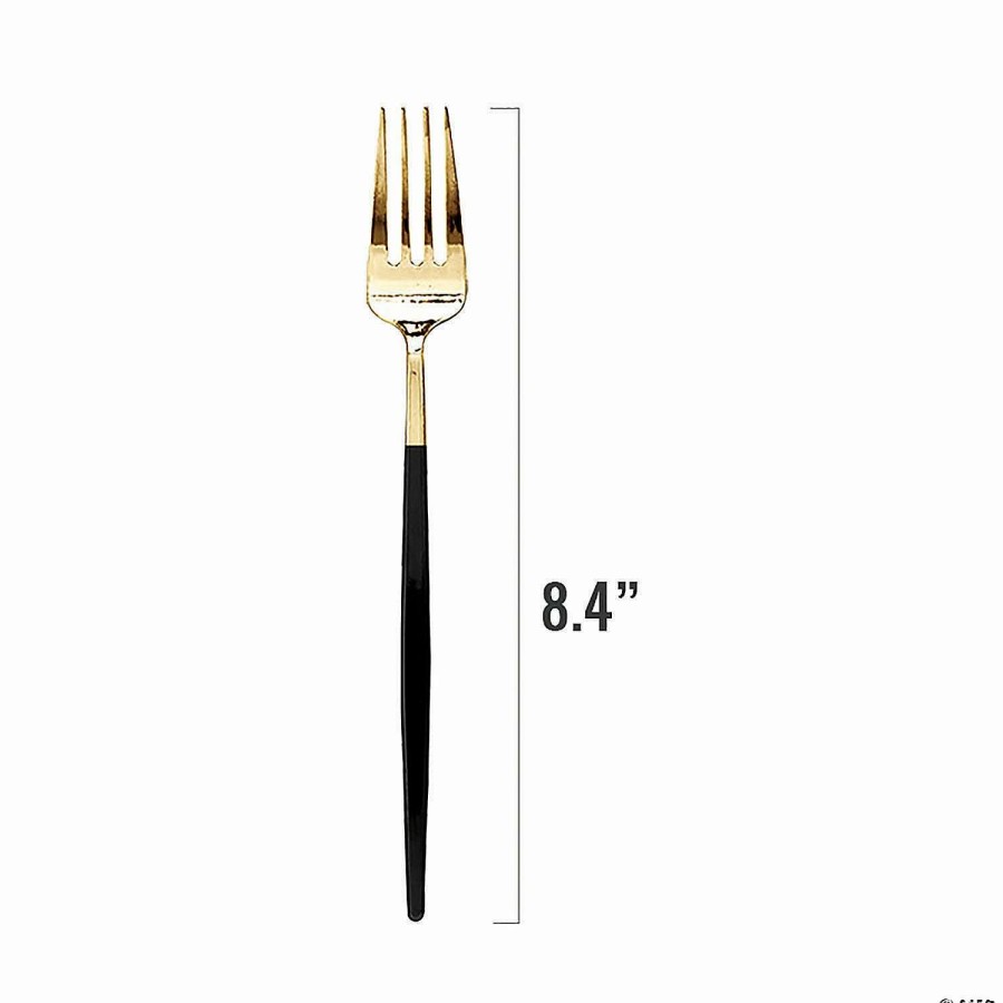 Cutlery * | Best Pirce Gold With Black Handle Moderno Disposable Plastic Dinner Forks (120 Forks)