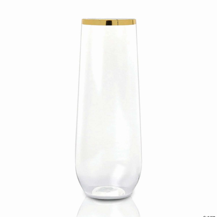 Drinkware * | Hot Sale 9 Oz. Clear With Gold Stemless Plastic Champagne Flutes (32 Glasses)