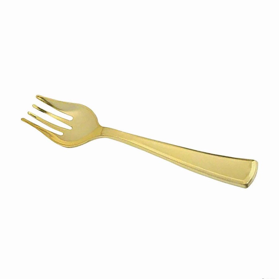 Serveware * | Brand New Gold Disposable Plastic Serving Forks (50 Serving Forks)