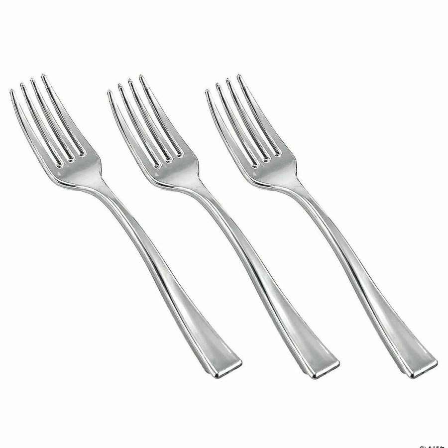 Cutlery * | Hot Sale Shiny Metallic Silver Mini Plastic Disposable Tasting Forks (336 Forks)